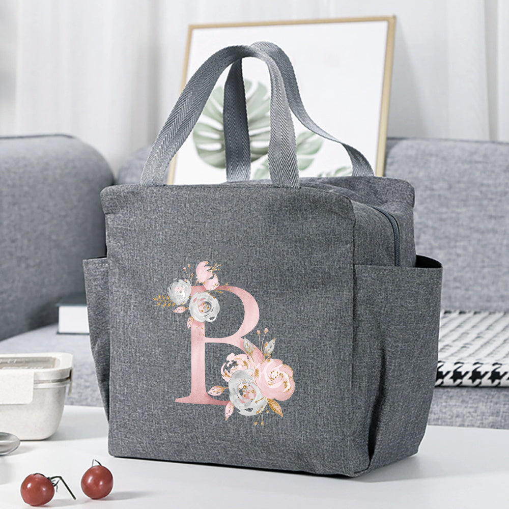 Thermal Lunch Bag for Women's Day: Insulated Flower Letter Print Cooler Bag, Portable Travel Picnic Bag for Office or School Gift.