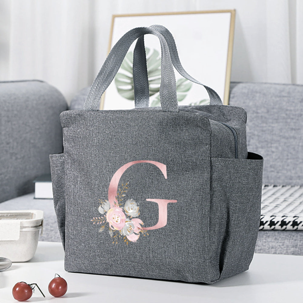 Thermal Lunch Bag for Women's Day: Insulated Flower Letter Print Cooler Bag, Portable Travel Picnic Bag for Office or School Gift.