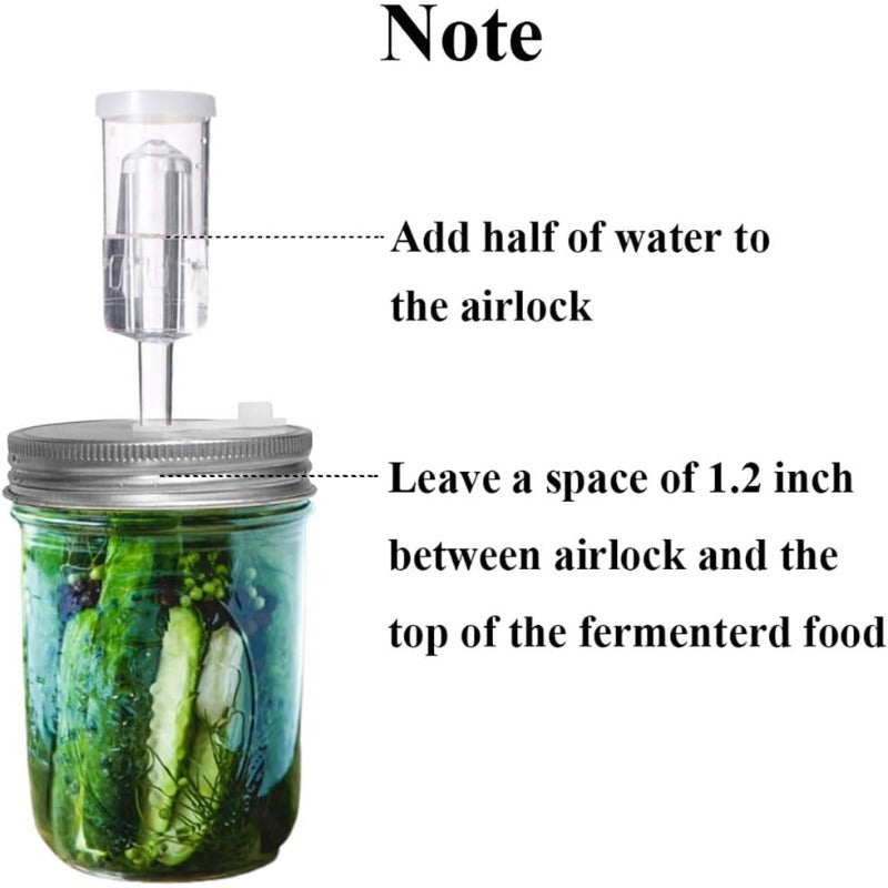 Set of 4 fermentation lids designed for wide mouth jars, including 4 stainless steel fermenting lids, 4 silicone grommets, 4 airlocks, and 4 silicone rings. Jars not included.