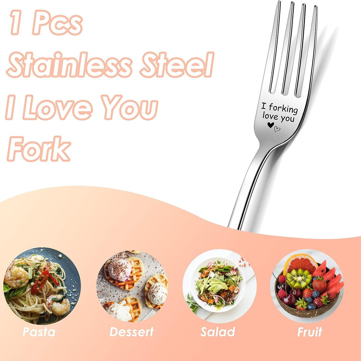 I Love You" Engraved Stainless Steel Dinner Fork - Perfect romantic gift for any occasion.