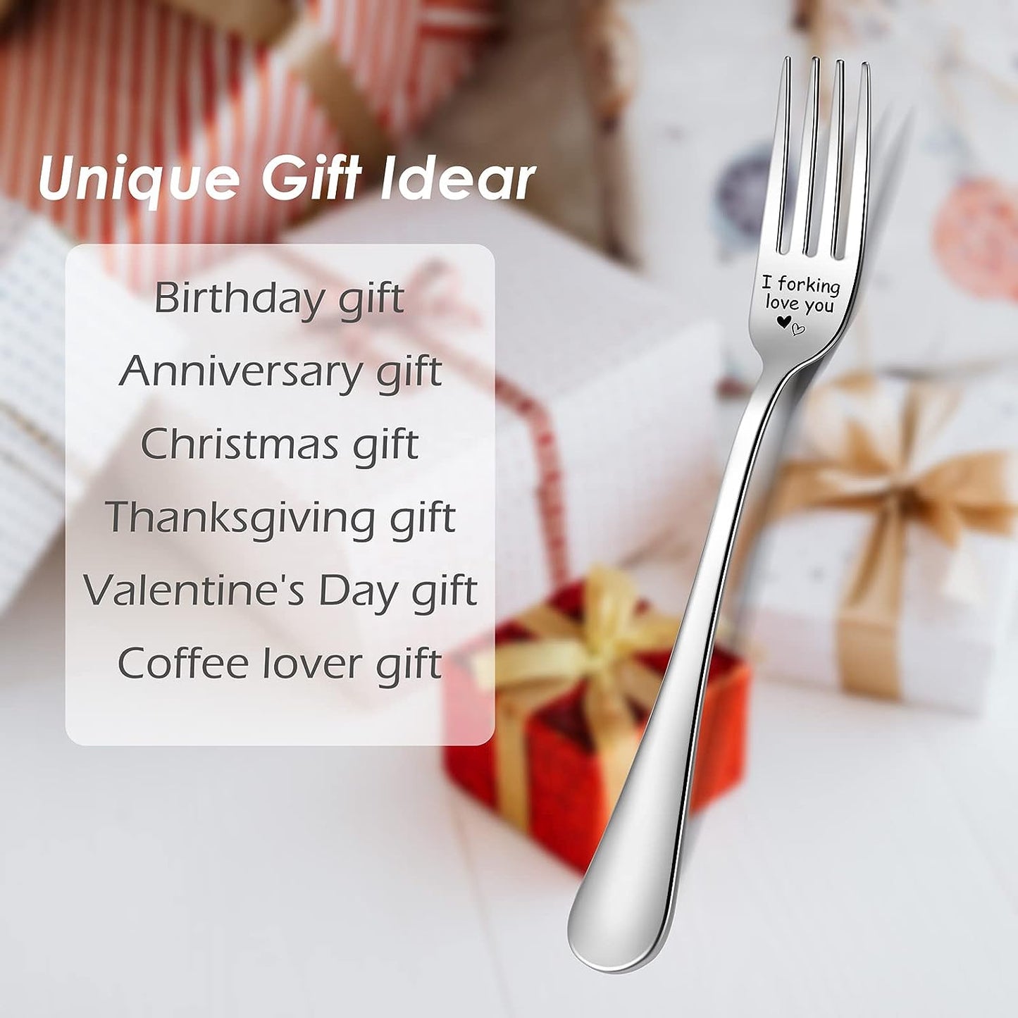 I Love You" Engraved Stainless Steel Dinner Fork - Perfect romantic gift for any occasion.