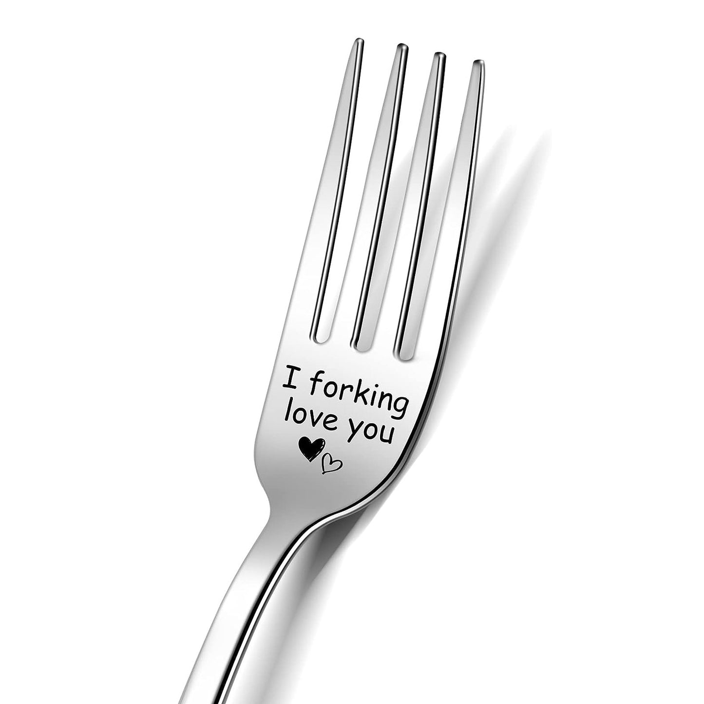 I Love You" Engraved Stainless Steel Dinner Fork - Perfect romantic gift for any occasion.