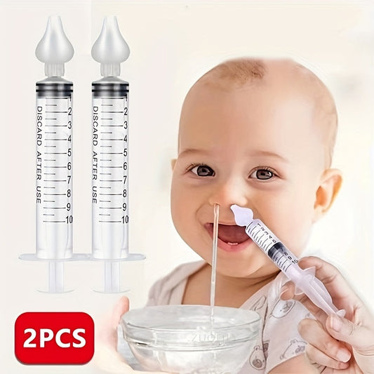 Set of 2 Baby Nasal Irrigation Kits, Each Includes a 10ml Nasal Syringe and Rhinitis Flushing Tool for Convenient Nasal Washing.