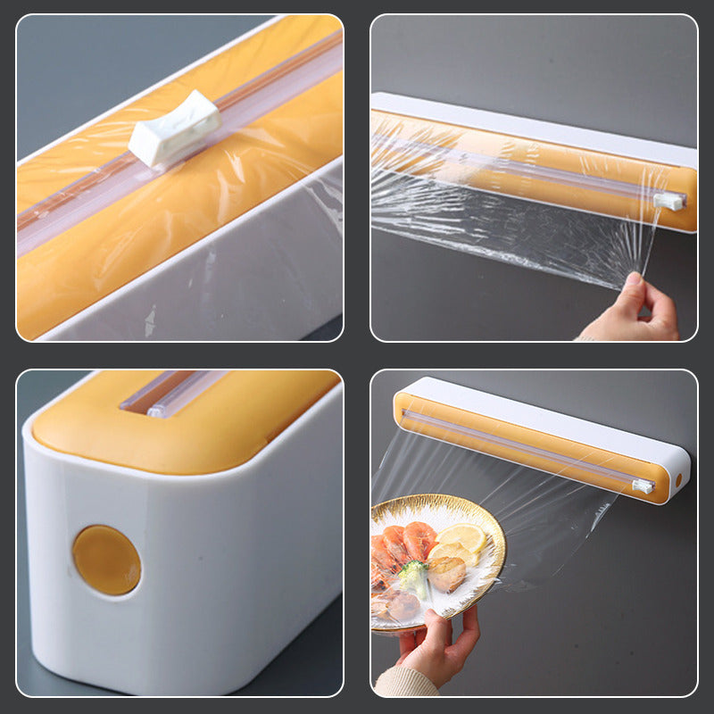 Food Film Dispenser with Cutter Storage Box for Aluminum Foil and Stretch Film, Magnetic Wrap Dispenser, 2-in-1 Kitchen Accessory