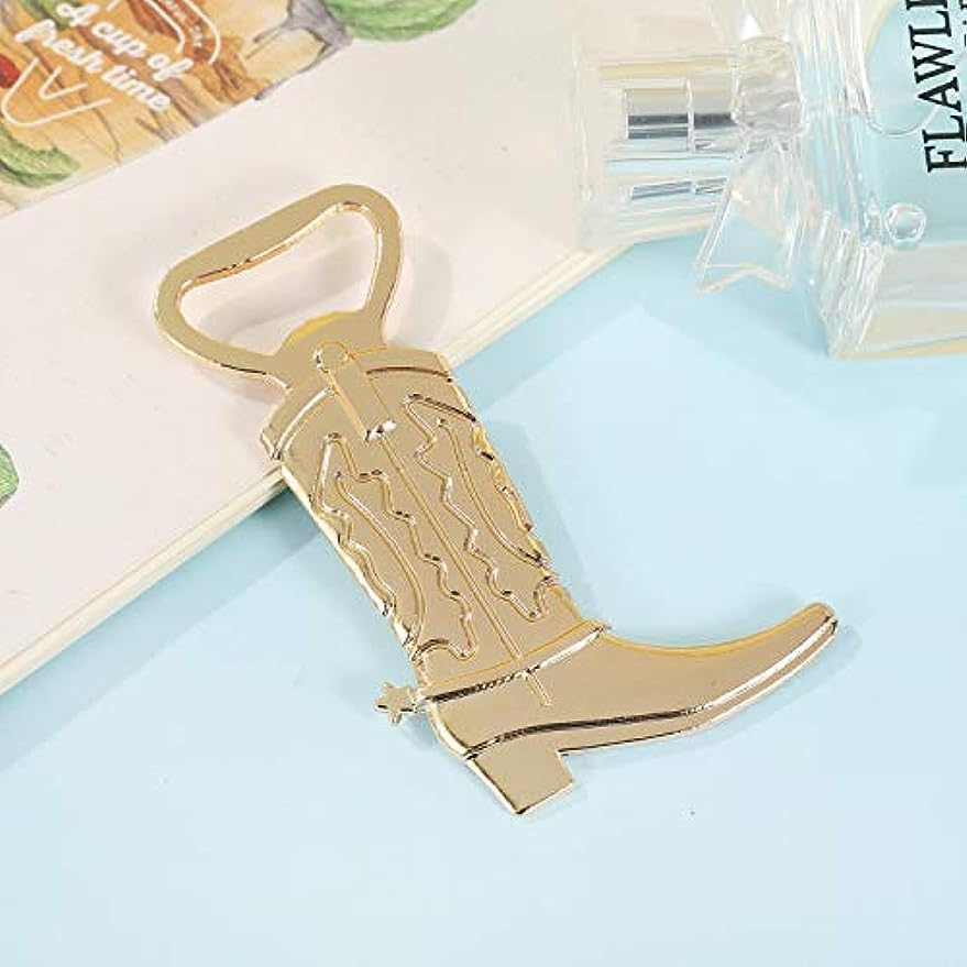 Cowboy boot shaped bottle opener, available in packs of 20 or 40 pieces. Ideal for bars or homes. Perfect as a wedding favor gift or bar accessory.