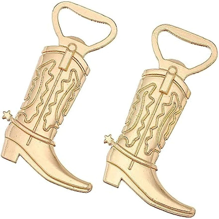 Cowboy boot shaped bottle opener, available in packs of 20 or 40 pieces. Ideal for bars or homes. Perfect as a wedding favor gift or bar accessory.