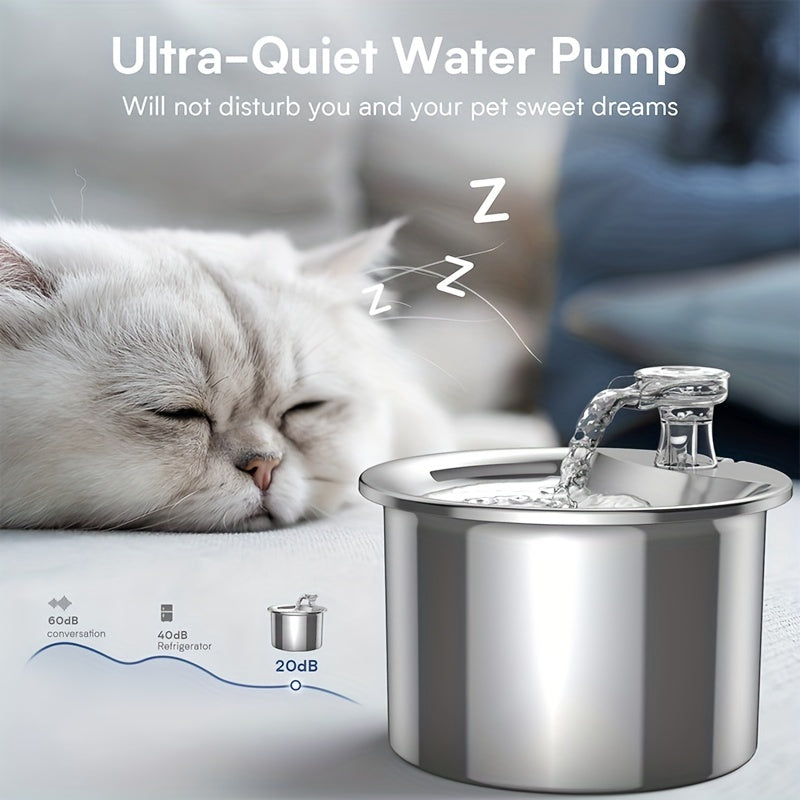 2L Stainless Steel Pet Water Fountain promotes hydration and health for cats and dogs.