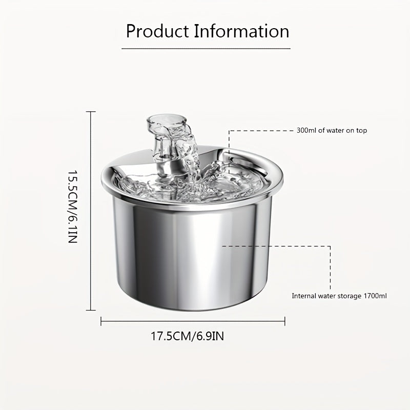 2L Stainless Steel Pet Water Fountain promotes hydration and health for cats and dogs.