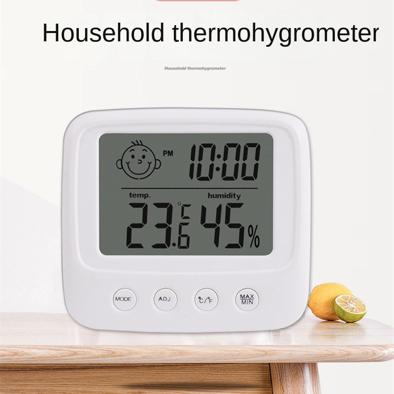 LCD Digital Thermometer & Hygrometer with Clock - Accurate Temperature and Humidity Monitor for various spaces - Battery Operated (AAA) - Includes Hygrometer.