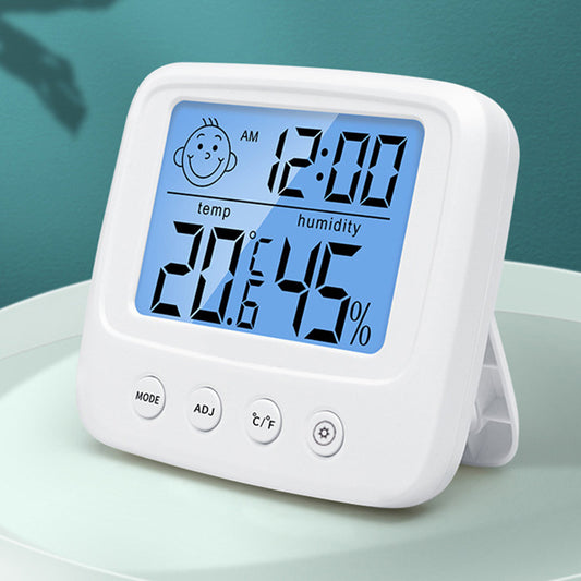 LCD Digital Thermometer & Hygrometer with Clock - Accurate Temperature and Humidity Monitor for various spaces - Battery Operated (AAA) - Includes Hygrometer.