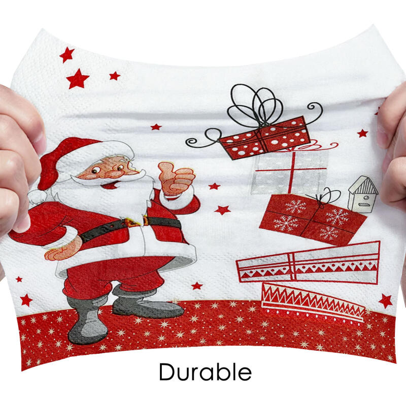 20 pieces of Christmas napkins featuring Santa Claus for the festive season. These disposable paper napkins are perfect for holiday gatherings, cocktails, and Christmas dinners.