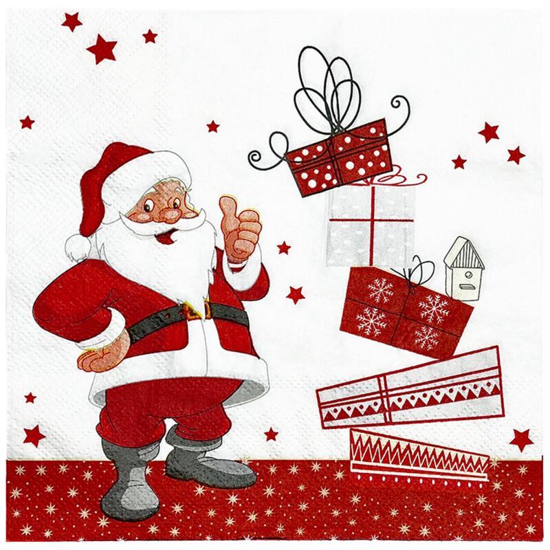 20 pieces of Christmas napkins featuring Santa Claus for the festive season. These disposable paper napkins are perfect for holiday gatherings, cocktails, and Christmas dinners.