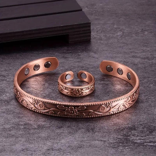 Adjustable Ring and Cuff Bracelet Set for both Women and Men in 2 Pieces, Jewelry Set