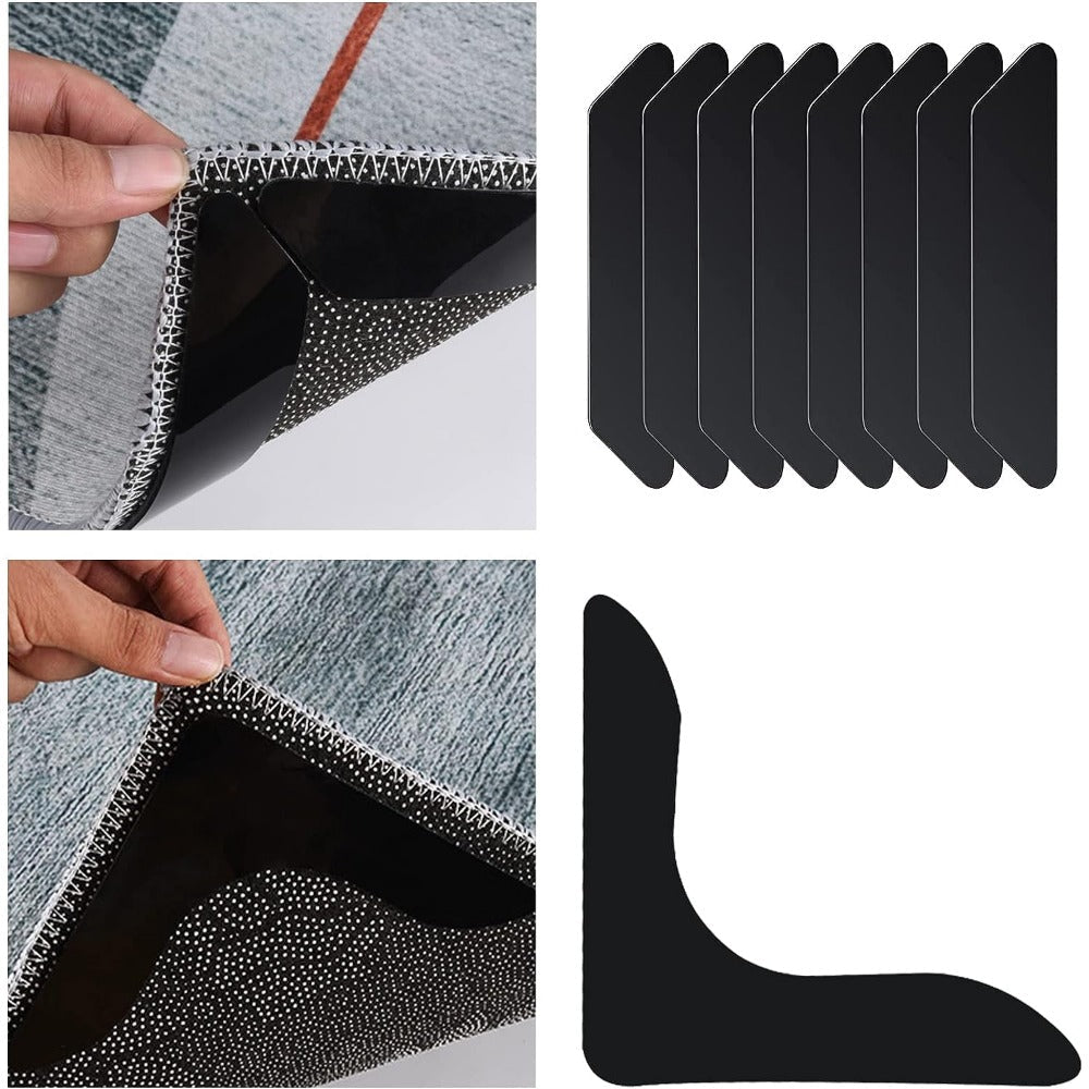 Keep your rugs in place with the 12-piece set of Premium Non-Slip Carpet Grippers in Black. Perfect for living rooms, dining rooms, and bathrooms, these grippers prevent slipping and keep rug edges from rolling up.