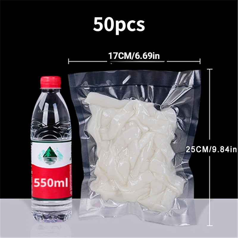 50 Vacuum Sealer Bags for Food, No Cutting Required, Portable Sealing for Food Sealer Machine, Kitchen Tool for Sous Vide Cooker, Keeps Food Fresh, Includes Kitchen Accessories and Home Items