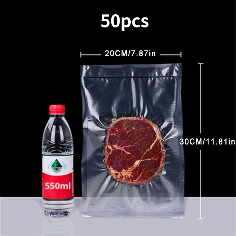 50 Vacuum Sealer Bags for Food, No Cutting Required, Portable Sealing for Food Sealer Machine, Kitchen Tool for Sous Vide Cooker, Keeps Food Fresh, Includes Kitchen Accessories and Home Items