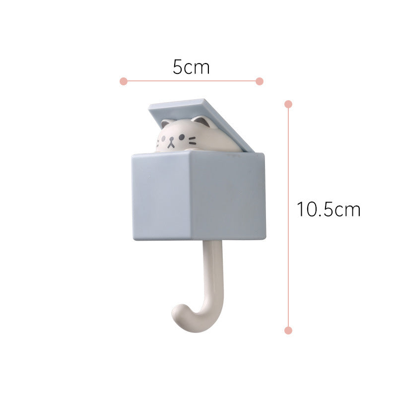 Punch-free retractable cat wall hook set for kitchen, bathroom, and office use. Strong and non-marking sticky hooks for hanging keys, coats, and more.