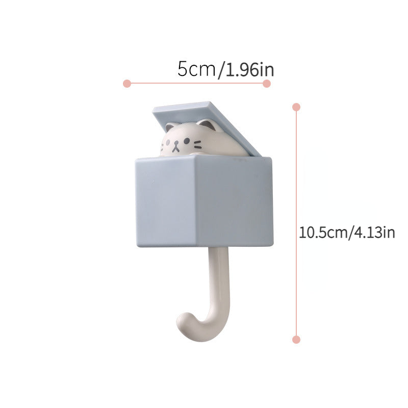 Punch-free retractable cat wall hook set for kitchen, bathroom, and office use. Strong and non-marking sticky hooks for hanging keys, coats, and more.