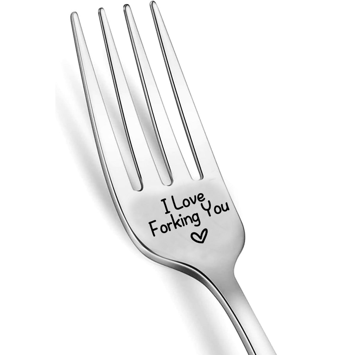 Mirror polished stainless steel fork laser engraved with "I Love You", perfect romantic gift for boyfriend or girlfriend, wedding or anniversary celebrations. Great for desserts at family parties or as a Christmas or birthday present.