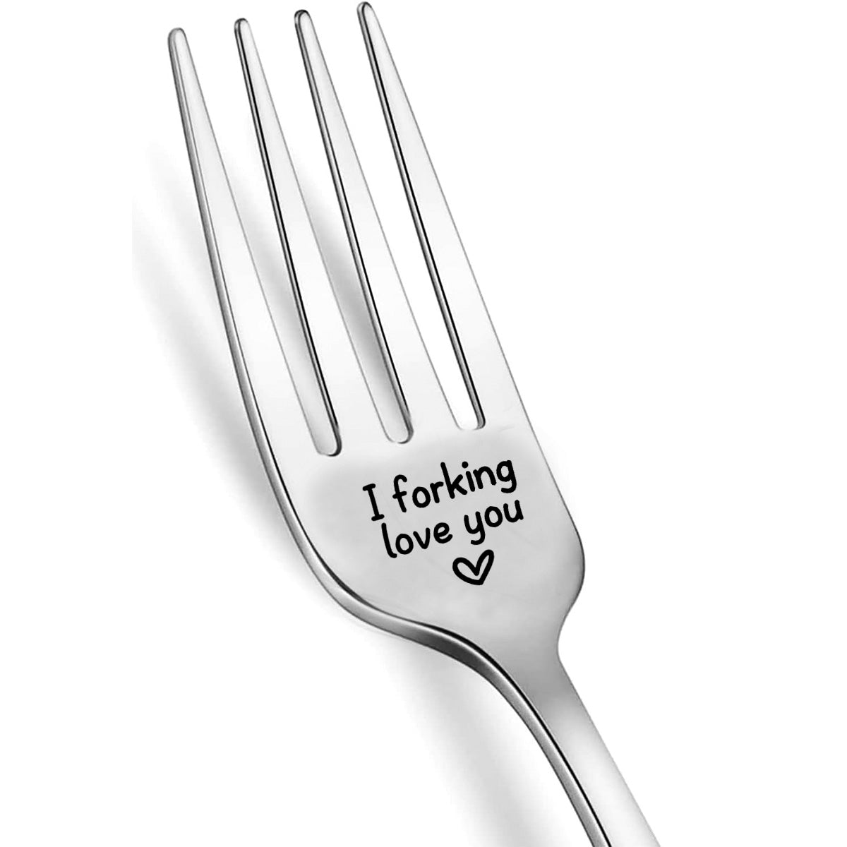 Mirror polished stainless steel fork laser engraved with "I Love You", perfect romantic gift for boyfriend or girlfriend, wedding or anniversary celebrations. Great for desserts at family parties or as a Christmas or birthday present.