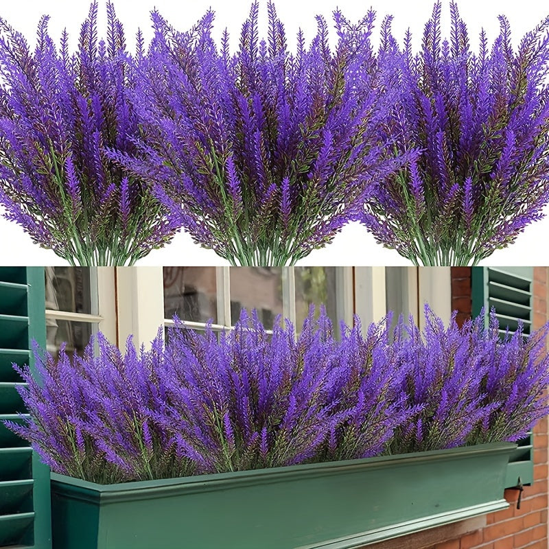 3 bundles of artificial UV resistant lavender flowers for indoor and outdoor decor.