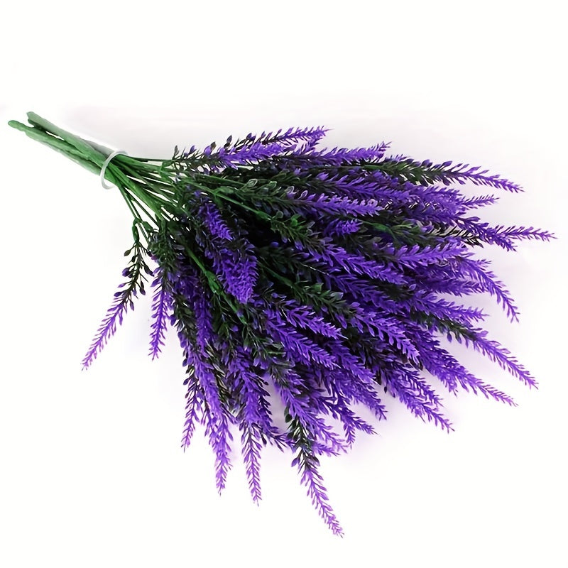 3 bundles of artificial UV resistant lavender flowers for indoor and outdoor decor.