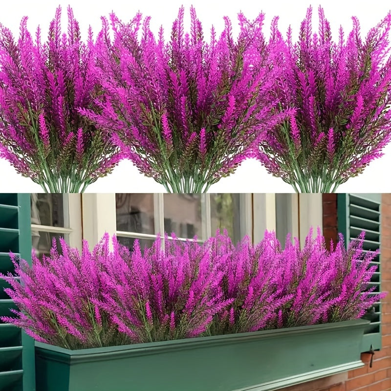 3 bundles of artificial UV resistant lavender flowers for indoor and outdoor decor.