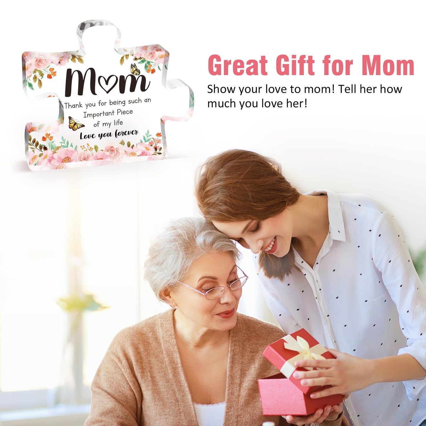 Engraved acrylic block puzzle plaque decorations make a thoughtful birthday gift for Mom.