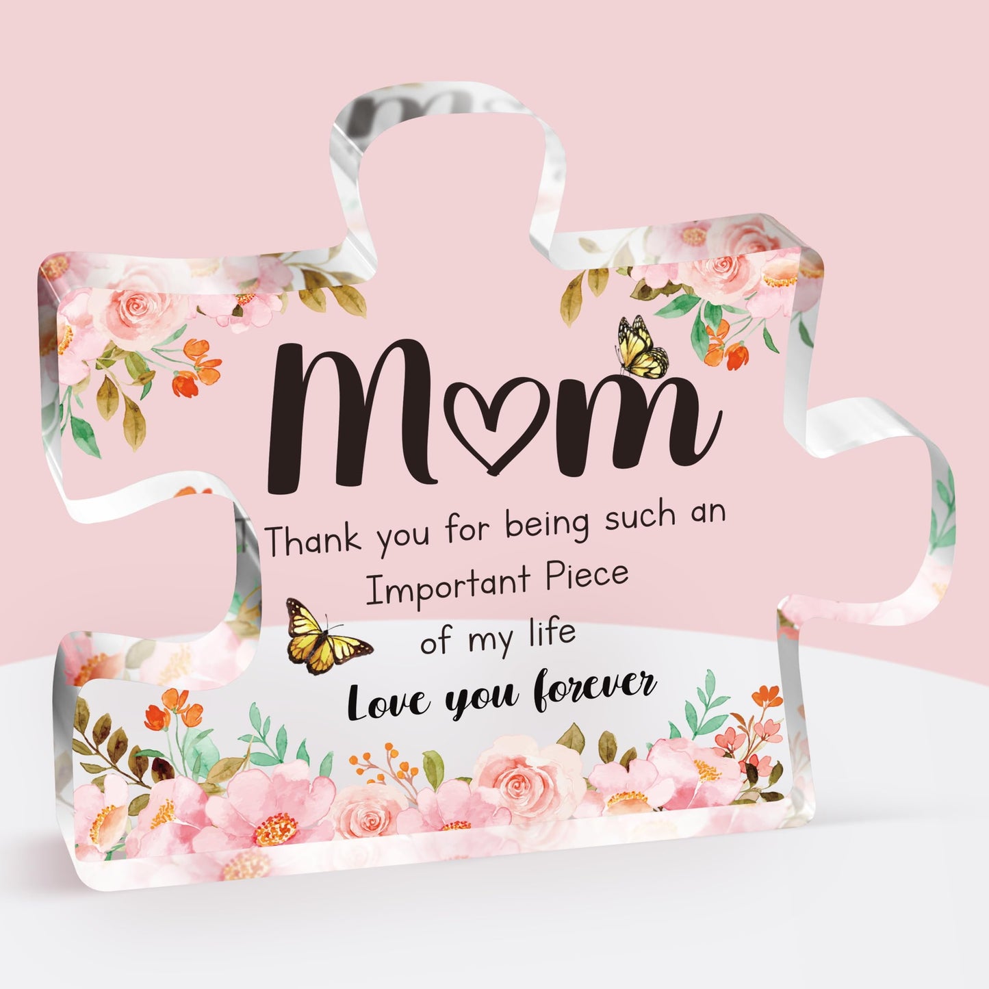 Engraved acrylic block puzzle plaque decorations make a thoughtful birthday gift for Mom.