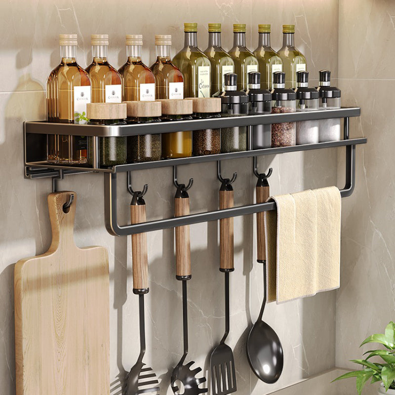 Multi-functional Kitchen Shelf Organizer with Spice Storage Rack, Wall-mounted for Spatula and Spoon Hooks, Towel Bar; Perfect for Kitchen and Bathroom Storage