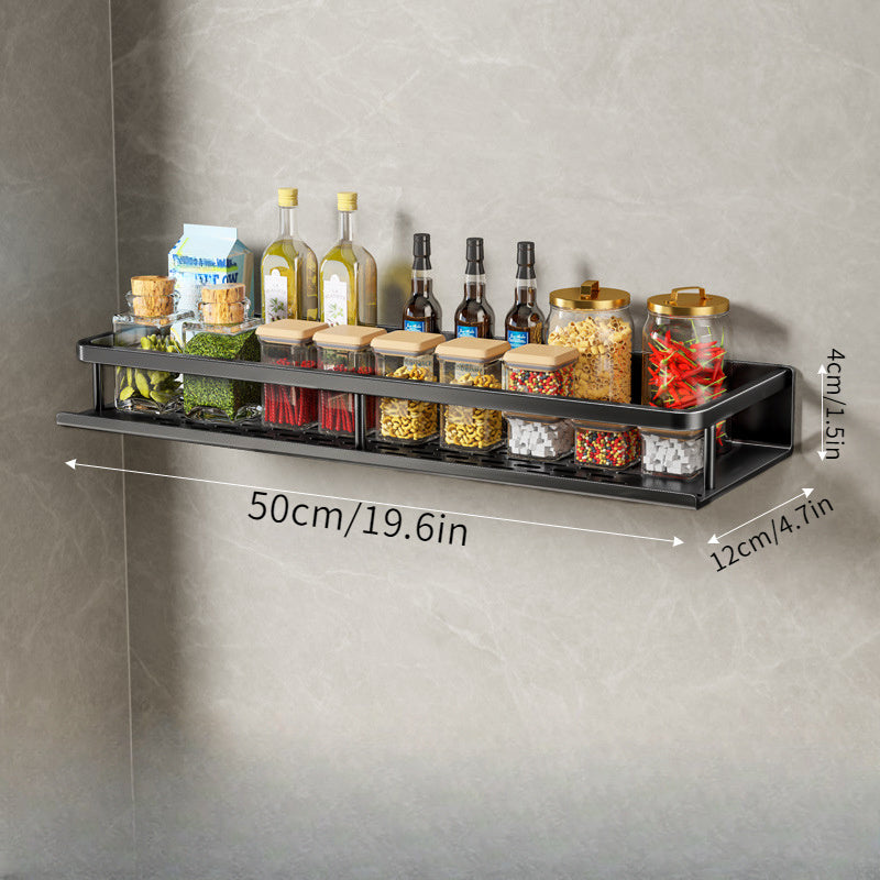 Multi-functional Kitchen Shelf Organizer with Spice Storage Rack, Wall-mounted for Spatula and Spoon Hooks, Towel Bar; Perfect for Kitchen and Bathroom Storage