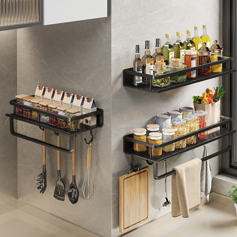 Multi-functional Kitchen Shelf Organizer with Spice Storage Rack, Wall-mounted for Spatula and Spoon Hooks, Towel Bar; Perfect for Kitchen and Bathroom Storage