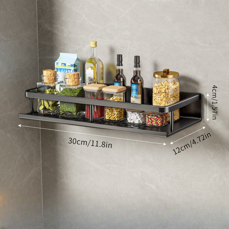 Multi-functional Kitchen Shelf Organizer with Spice Storage Rack, Wall-mounted for Spatula and Spoon Hooks, Towel Bar; Perfect for Kitchen and Bathroom Storage