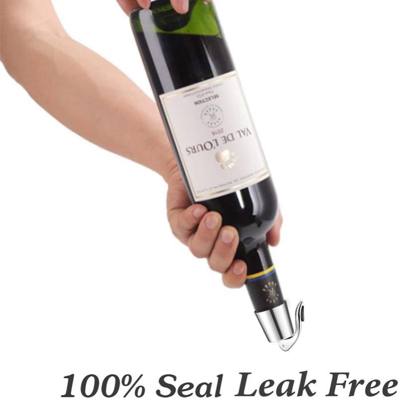 Stainless steel wine bottle stopper with silicone seal for fresh, reusable sealing. Ideal gift set for wine storage.