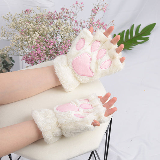 Warm, cute and cozy Kawaii Cat Paw Plush Gloves for women, perfect for keeping your hands warm in Autumn and Winter. Made of thickened, soft fleece material with half fingers design to keep you comfortable and coldproof.