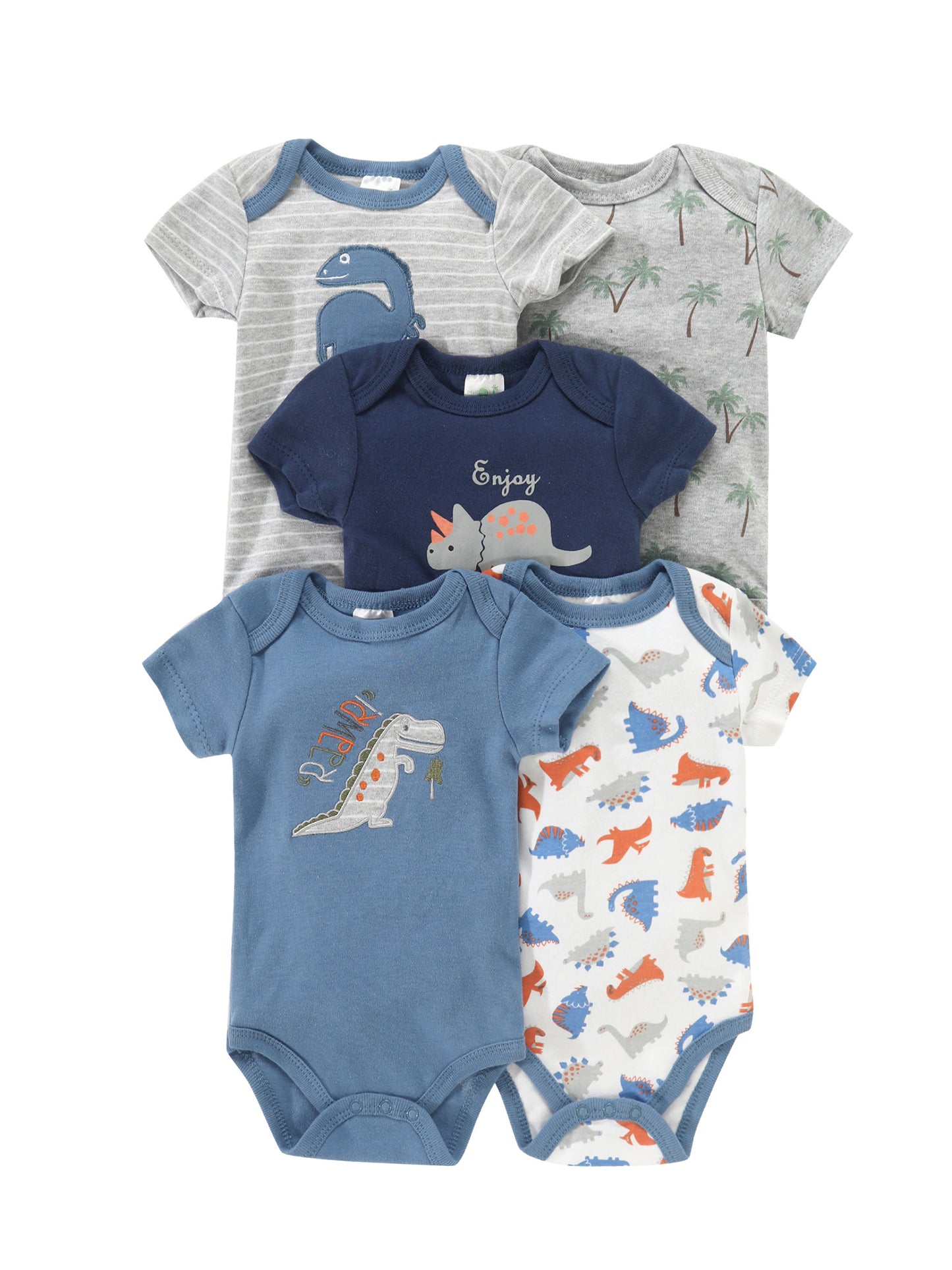 5pc Newborn Baby Boy Bodysuit Set with Cute Graphics for Spring and Fall Outdoor Wear.