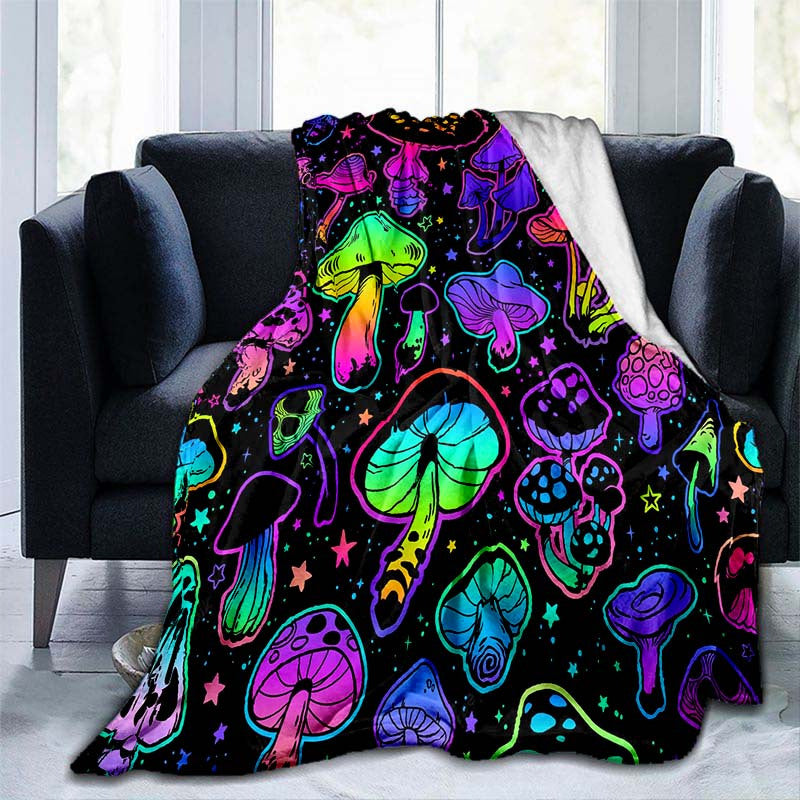 Stay cozy and warm with our 1-piece warm and soft mushroom blanket. This lightweight flannel throw is perfect for use on your sofa, bed, during travel, camping, in the living room, office, or on a couch or chair. Made with digital printing fleece and