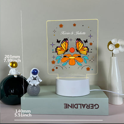 Custom Butterfly & Flower LED Night Light: 3 Color Illusion, USB Powered, Ideal for Gifts.