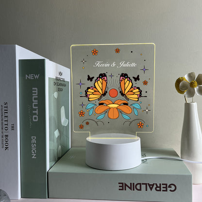 Custom Butterfly & Flower LED Night Light: 3 Color Illusion, USB Powered, Ideal for Gifts.