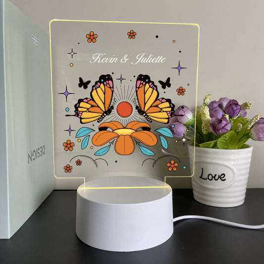 Custom Butterfly & Flower LED Night Light: 3 Color Illusion, USB Powered, Ideal for Gifts.