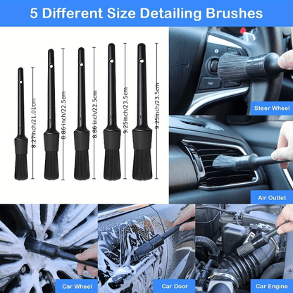 Set of 20 Car Detailing Brushes - Includes Everything Needed for Cleaning Wheels, Interior & Exterior - Made with Sturdy Plastic and Metal Components