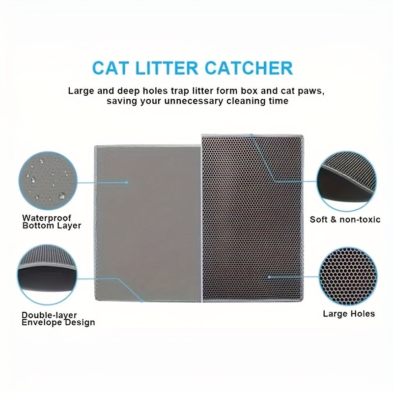 Waterproof double-layer cat litter mat with non-slip surface, washable and easy to clean.