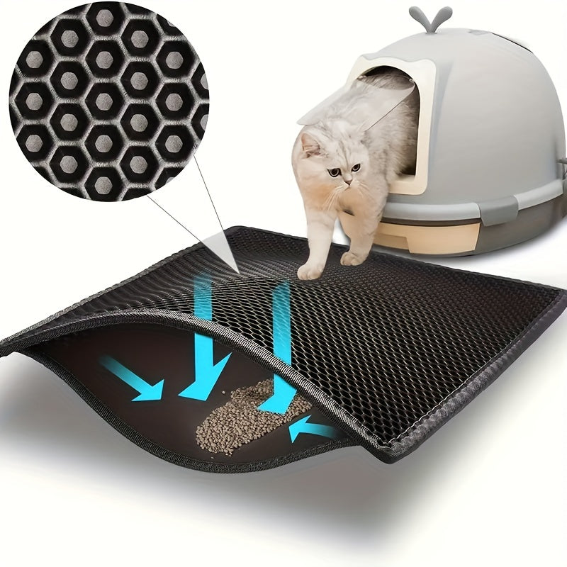 Waterproof double-layer cat litter mat with non-slip surface, washable and easy to clean.