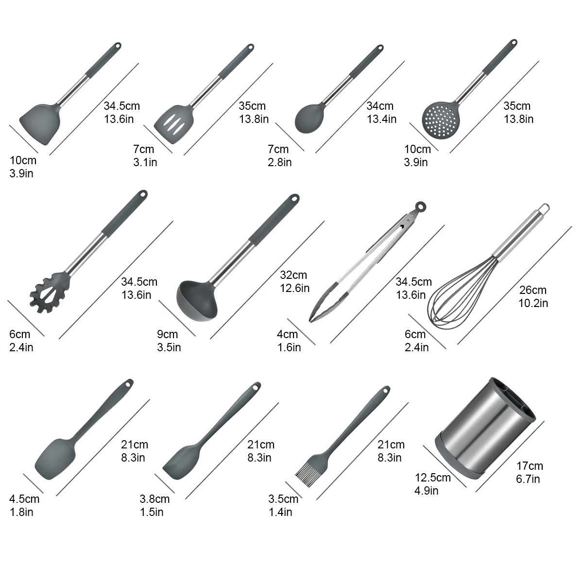 Set of 12 silicone cooking utensils with metal handles, designed for safety and non-stick cooking. Includes washable spatula set and other essential kitchen gadgets. Perfect for cookware and as gifts for Christmas or Halloween.