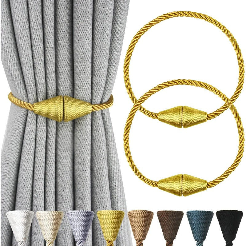 Set of 2 Magnetic Curtain Tiebacks: Contemporary handmade rope ties for decorative drapes, perfect for holding back curtains in your window living room, enhancing your home decor.