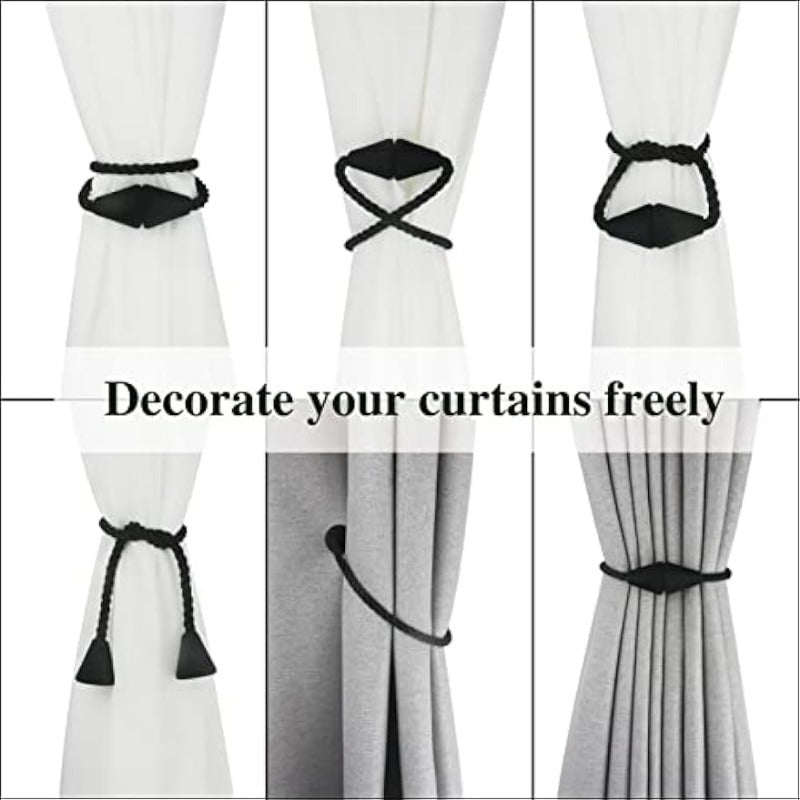 Set of 2 Magnetic Curtain Tiebacks: Contemporary handmade rope ties for decorative drapes, perfect for holding back curtains in your window living room, enhancing your home decor.