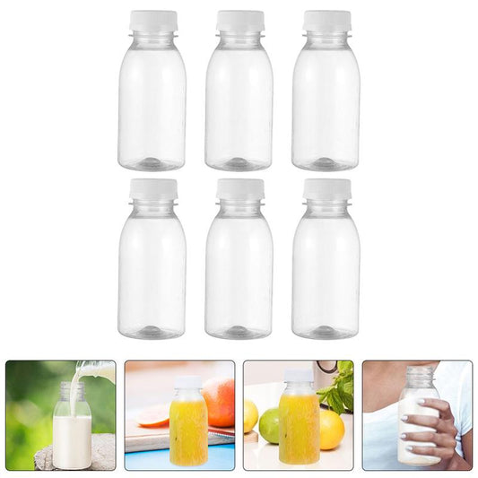 Set of 6 100ml Milk Bottles - Perfect for Juice, Leakproof and Portable Beverage Containers, Plastic Water Bottle, Empty