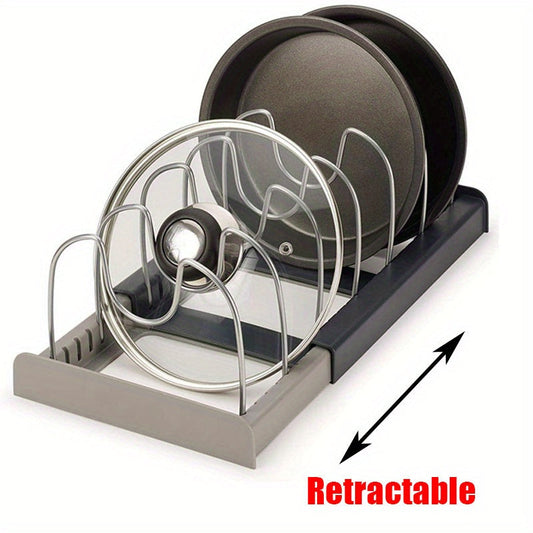 Раскладная подставка для кастрюль и сковородок с 7 разделителями и регулируемой полкой для крышек кастрюль и сковородок, выдвижной кухонный органайзер для экономии места