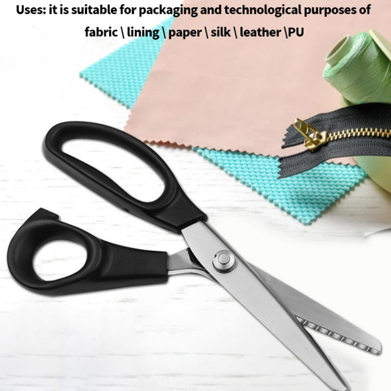 1pc Premium Stainless Steel Tailor Scissors with Comfort Grip Black Handle for Lace, Wave, Triangular, and Pinking Cuts - Essential Fabric Design Tool