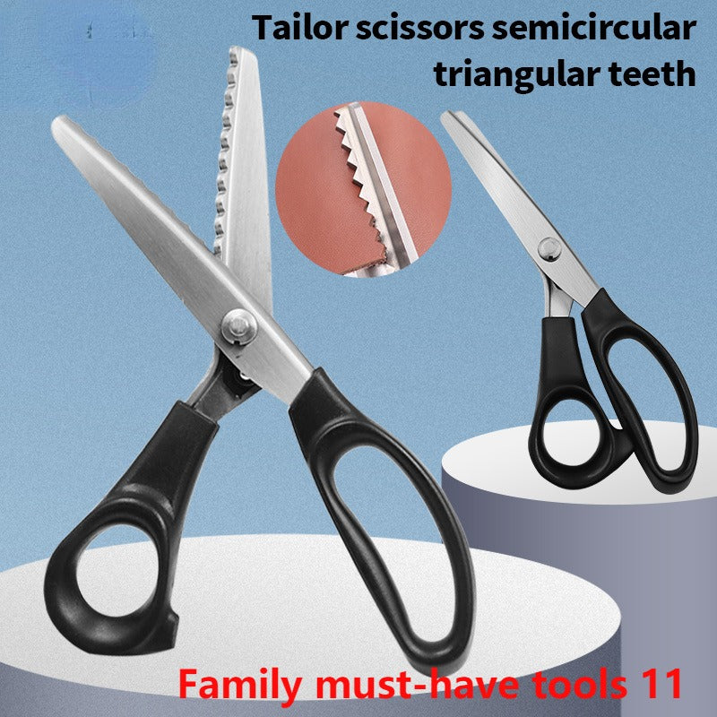 1pc Premium Stainless Steel Tailor Scissors with Comfort Grip Black Handle for Lace, Wave, Triangular, and Pinking Cuts - Essential Fabric Design Tool